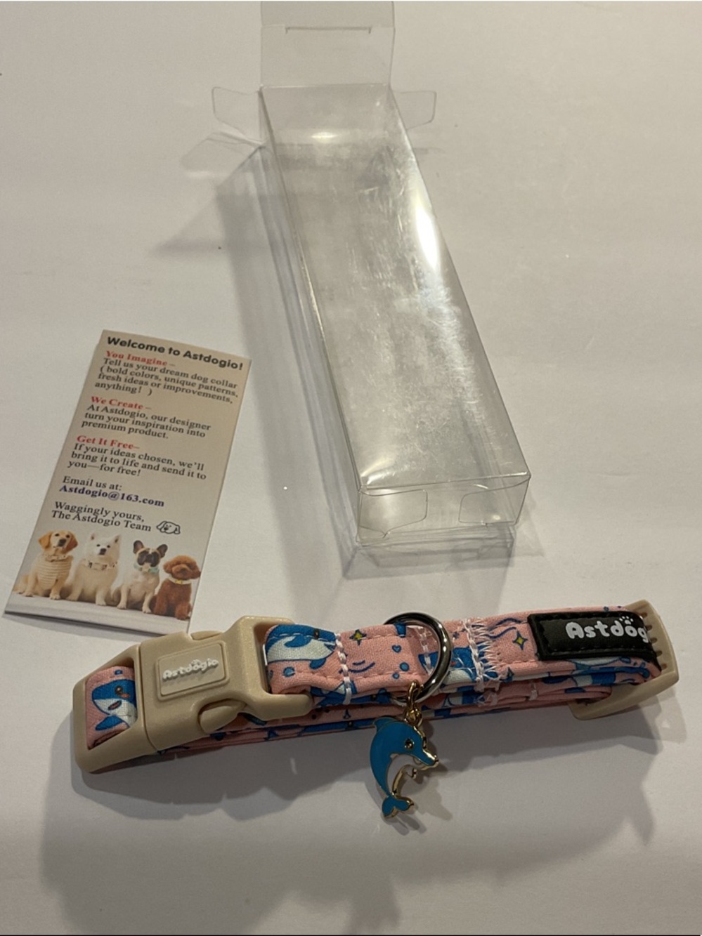 Astdogio Pink Patterned Dog Collar with Blue Accents